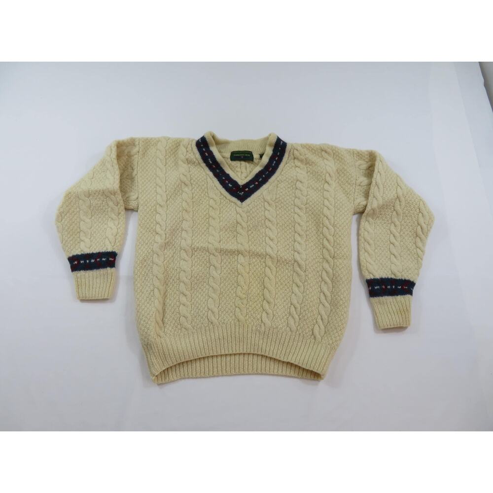 Embassy Row Cricket Sweater, V-Neck Cable-Knit, Beige Sz M 1990s